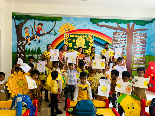 Happy children learning in classroom